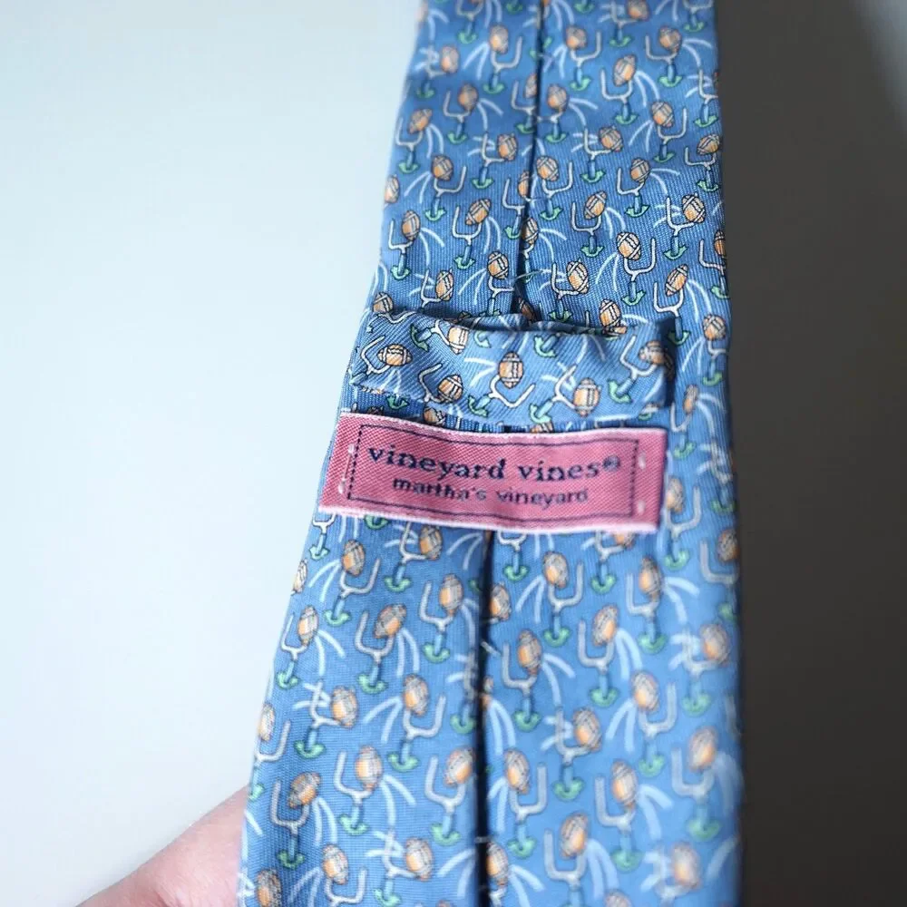 Vineyard Vines Neck Tie Blue Football Goalposts Field Goal Pattern Kids Short